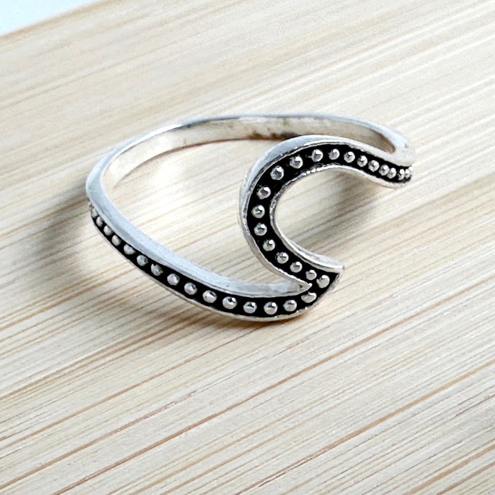 Marsala‎ 925 Sterling Silver Wave Marquise Ring Beaded Edge Band Size 8.5